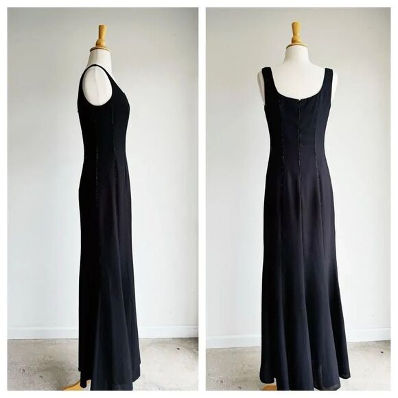 VINTAGE Black Trumpet Maxi Beaded Formal Dress Size 6 - Picture 4 of 8